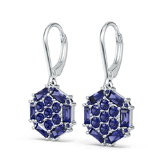 Sterling Silver Royal Blue Sapphire Hexagon Cluster Drop Earring Baguette BG 4x2mm