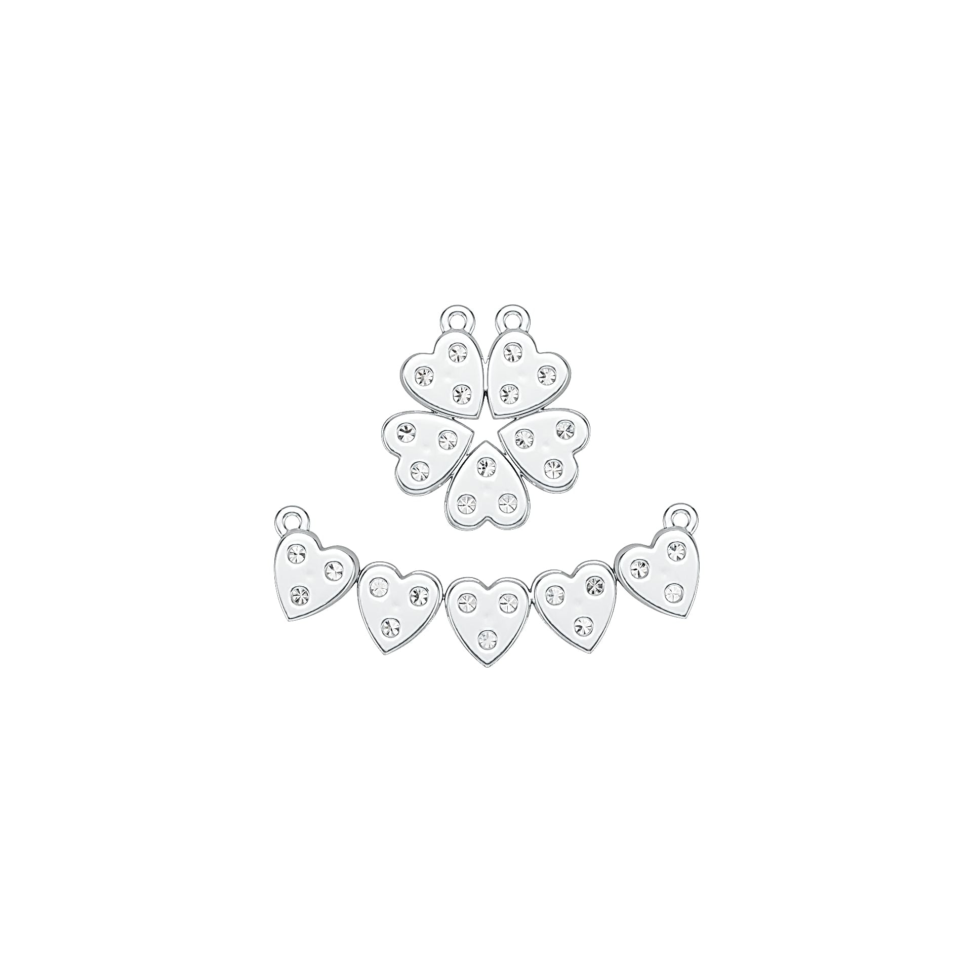 Sterling Silver Pendant Five Hearts Clover Theme with White Topaz or Moissanite - Syzjewelry