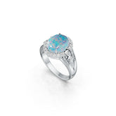 Sterling Silver Moissanite Ring Oval OV 12x10mm White Topaz Cabchon