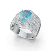 Sterling Silver Opal & Moissanite Ring Oval OV 12X10mm