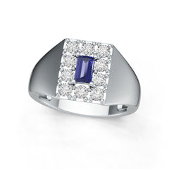 Sterling Silver Royal Blue Sapphire with Moissanite Ring Baguette BG 5x3mm