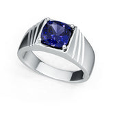 Men's Sterling Silver Royal Blue Sapphire Ring Cushion CU 8X8mm