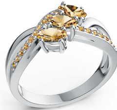 Elegant Three-Stone Marquise Birthstone Ring – Split Shank Design with Pavé Accents, Moissanite, Ruby, Emerald & Sapphire