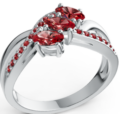 Elegant Three-Stone Marquise Birthstone Ring – Split Shank Design with Pavé Accents, Moissanite, Ruby, Emerald & Sapphire