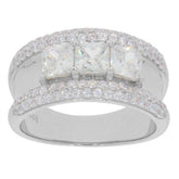 Sterling Silver Semi Mount Ring Setting SQ 4.5x4.5mm Men's Band Ring 3 Stones - Syzjewelry
