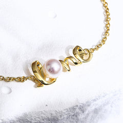 Love Cultured Freshwater Pearl 18k Yellow Gold Over Silver Bracelet