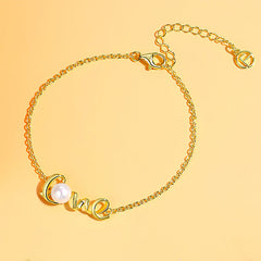Love Cultured Freshwater Pearl 18k Yellow Gold Over Silver Bracelet