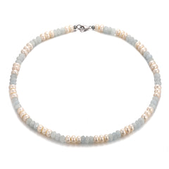New Fresh Blue Natural Amazonite Pearl Hand Sterling Silver Beaded Necklace Commuter Clavicle Chain