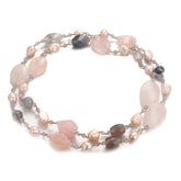Natural Pink Quartz Labradorite Rough Stone Degaussing Crystal Long Chain Necklace
