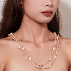 Handmade Variety Wearing Methods Small ;ong natural pearl odd-shaped beaded necklace