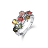 Multicolor Natual Stone Tourmaline 925 Sterling Sliver Real Gemstone Ring October Birthstone Women's Jewelry