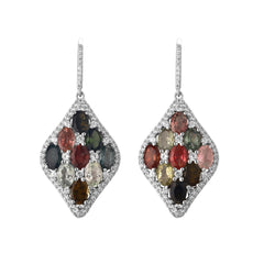 Natual Multicolor Tourmaline Drop Earring 925 Sterling Sliver Gemstone with Natual Zircon Birthstone Jwelelry Gifts