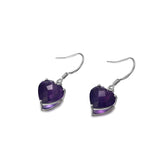 Natual Amethyst Earrings 925 Sterling Sliver February Birthstone Heart Shape hook drop earrings