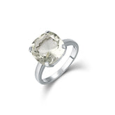 Natual Green Amethyst Ring 925 Sterling Sliver Square Shape Ring Women Jewelry