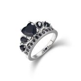 Natural Black Spinel Ring 925 Sterling Silver Heart Shape Love Jewelry Gift