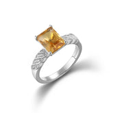 Natual Citrine Ring Square Shape with Natual Zircon S925 Sterling Sliver Elegant Classic Gifts