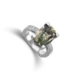 Natual Green Amethyst Ring Square Shape 925 Sterling Sliver Gemstone Womem's Gifts