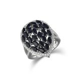 Natual Black Spinel Ring Cluster 925 Sterling Sliver Ring Gemstone Jewelry Gifts