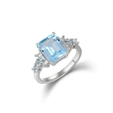 Natual Sky Blue Topaz Ring Square Shape 925 Sterling Sliver November Birthstone Jewelry Mother Gifts