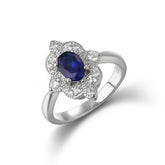 Lab Created Blue corundum Ring S925 Sterling Sliver with Zircon Jewelry Gifts