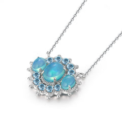Natual Blue Opal Necklace with Natual Sky Topaz S925 Sterling Sliver 45MM Birthstone Gifts
