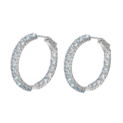 Natual Sky Blue Topaz Hoop Earring 925 Sterling Sliver Gemstone Women Jewelry Gift