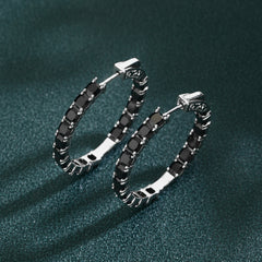 Natual Black Spinel Hoop Earrings with 925 sterling silver 33mm