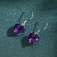 Natual Amethyst Earrings 925 Sterling Sliver February Birthstone Heart Shape hook drop earrings