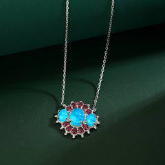 Natual Blue Opal Necklace with Natual Purple Garnet 925 Sterling Sliver 45MM Birthstone Gemstones