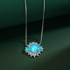 Natual Blue Opal Necklace with Natual Sky Topaz S925 Sterling Sliver 45MM Birthstone Gifts