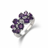 Natual Amethyst Cluster Ring Febraury Birthstone S925 Sterling Sliver Wedding Gifts Ring