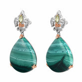 Natual Malachite Earrings with Peridot S925 Sterling Sliver Elegant and Classic earrings Mother's Gifts