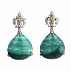 Natual Malachite Earrings with Peridot S925 Sterling Sliver Elegant and Classic earrings Mother's Gifts