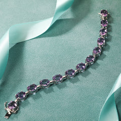 Natual Amethyst Bracelet Tennis Pink Amethyst Bracelet S925 Sterling Sliver Birthstone Jewelry Gift