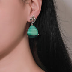 Natual Malachite Earrings with Peridot S925 Sterling Sliver Elegant and Classic earrings Mother's Gifts