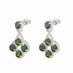 Natural Diopside Gemstone S925 Sterling Silver CVD Diamond Earrings Engagement Jewelry Gift