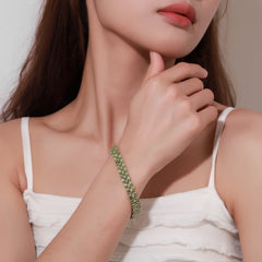 Triple-Row Of Natural Green Peridot S925 Sterling Silver Bracelet Birthstone Bracelet Female Gifts