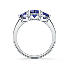 Sterling Silver Royal Blue Sapphire Ring RD 6x6mm 5x5mm 3 Stone