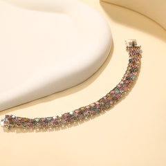 Triple-Row Of Multi-Natual Tourmaline S925 Sterling Silver Bracelet Birthstone Bracelet Female Gifts