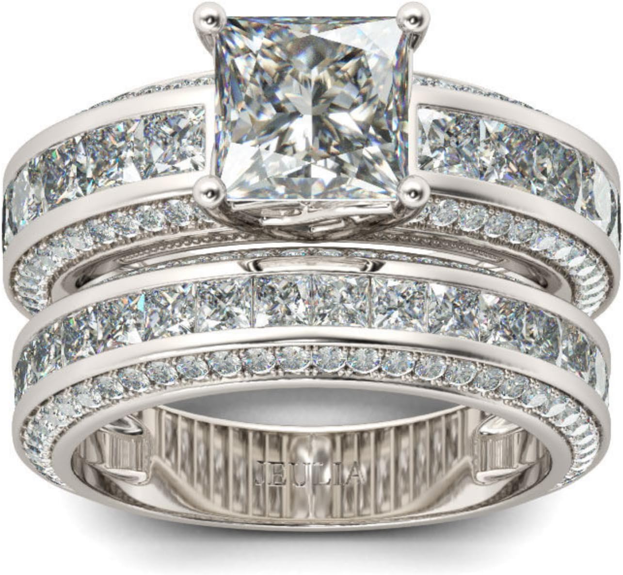 2 PC Princess Cut Sterling Silver Moissanite Bridal Sets 