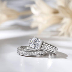 2 PC Princess Cut Sterling Silver Moissanite Bridal Sets 