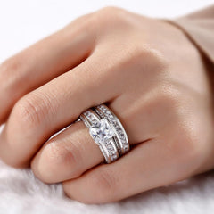 2 PC Princess Cut Sterling Silver Moissanite Bridal Sets 