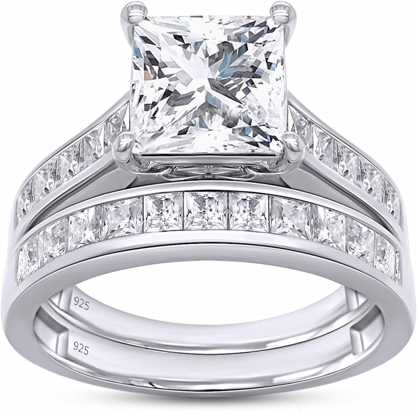 2 PC Princess Cut Sterling Silver Moissanite Bridal Sets 
