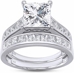 2 PC Princess Cut Sterling Silver Moissanite Bridal Sets 