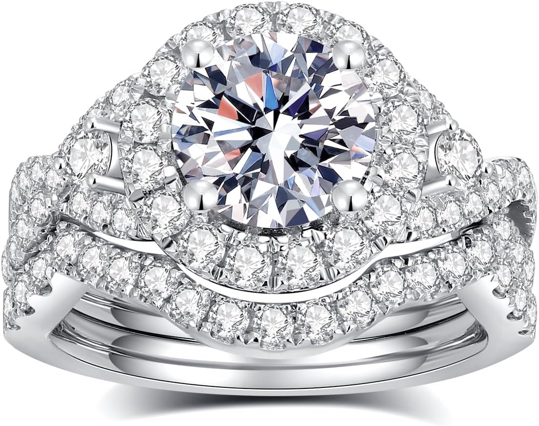 2 PC Round Cut Sterling Silver Moissanite Bridal Sets