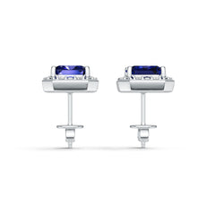 Sterling Silver Royal Blue Sapphire with Moissanite Earrings Emerald OCT 6X6mm