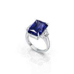 Sterling Silver Royal Blue Sapphire Engagement Ring Emerald OCT 16X12mm