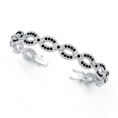Sterling Silver Moissanite or Sapphire Bracelet Round RD 2x2mm Extenable W/ Black Moissanite