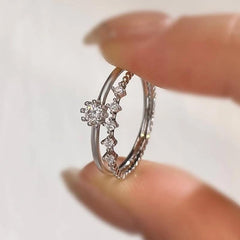 2 PCS Dainty Moissanite Sterling Silver Stackable Bridal Engagement & Eternity Band Ring Set for Women