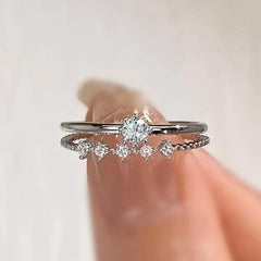 2 PCS Dainty Moissanite Sterling Silver Stackable Bridal Engagement & Eternity Band Ring Set for Women